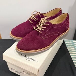 Halogen Halindy-Lea Wine Suede Wingtip Oxfords with Tan Laces